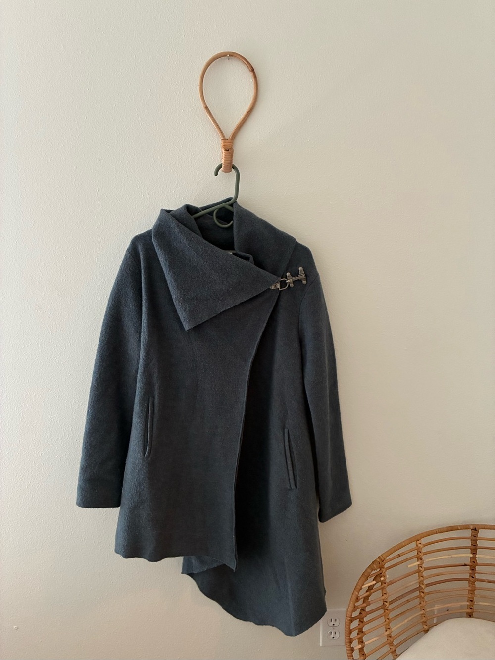 Garnet Hill Asymmetrical Boiled Clasp Coat in Teal